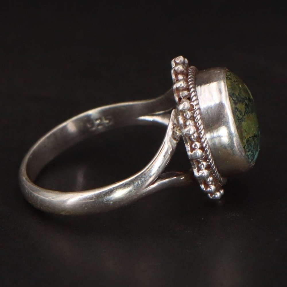 SOLD Sterling Silver Ring sz 9 Southwestern Braided Green Turquoise Ring - Picture 2 of 3